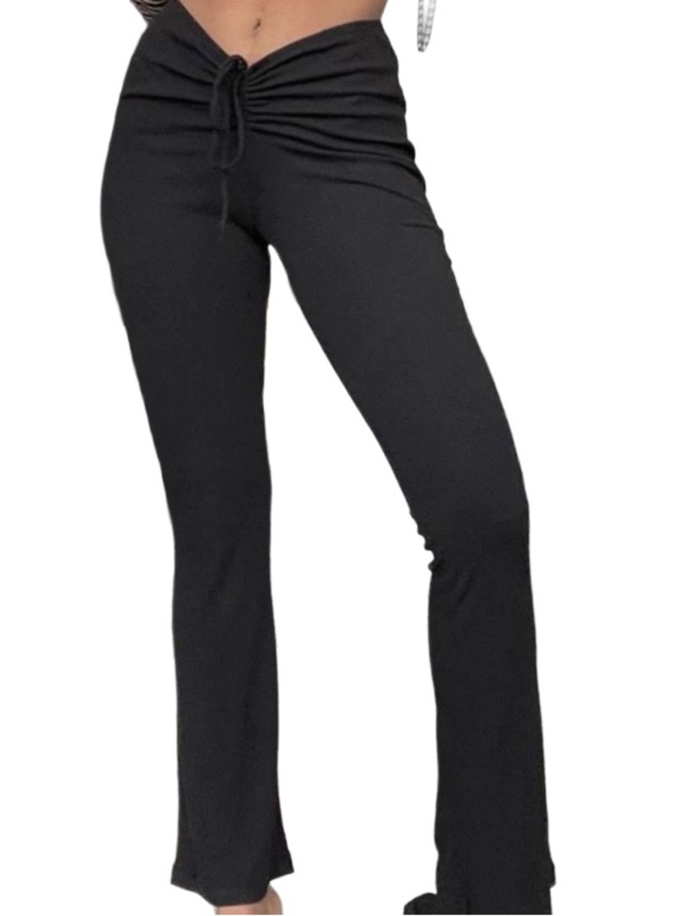 Princess Polly Imogen Black Pants Mid Rise Flare Ribbed Tie Front Ruched Size 6
